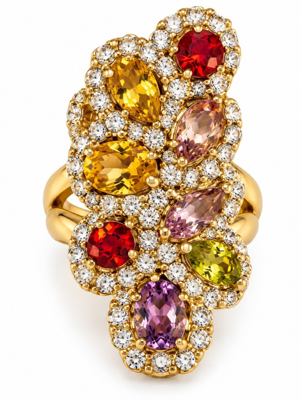 Gold Colorful Multistone Halo Ring
